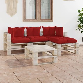 3066182 vidaXL Set mobilier grădină din paleți, 5 piese, cu perne, lemn de pin