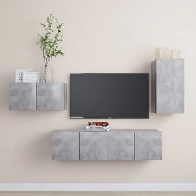 vidaXL Set de dulapuri TV, 4 piese, gri beton, lemn prelucrat