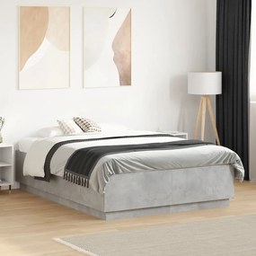 vidaXL Cadru de pat, gri beton, 135x190 cm, lemn prelucrat