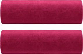 vidaXL Perne decorative, 2 buc., roșu vin, Ø15x50 cm, catifea
