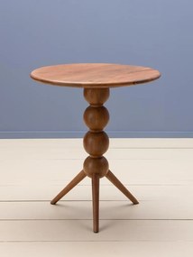 Masă dining rotundă mică din lemn de mango, maro, 2 locuri, cu picior central din sfere strunjite, 76 x 65 cm, „Bilabo”