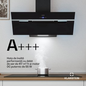 Klarstein BigBite hota înclinată | mod de evacuare a aerului și recirculare | sticlă de siguranță | 417 m³/h | 90 cm