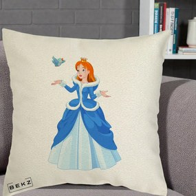 Perna Personalizata Printesa Albastra cu Pasare, 40x40 cm, Ecru, Husa Detasabila, Perna Inclusa, BEKZ®