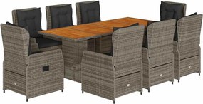 vidaXL Set mobilier grădină cu perne, 9 piese, gri, poliratan