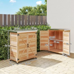 Outsunny Dulap de Exterior cu Raft și Bancă de Lucru Superioară, 79x43x92 cm, Lemn Natural | Aosom Romania