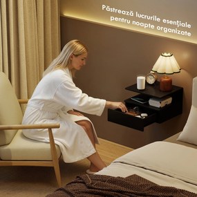 HOMCOM Set de 2 Noptiere Suspendate cu Sertar și Raft Deschis, 35x32x22.5 cm, Negru | Aosom Romania