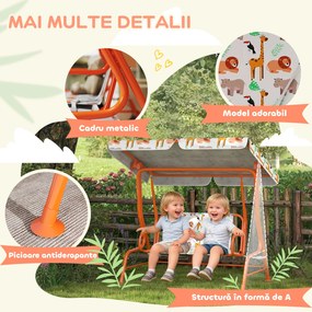 AIYAPLAY Leagăn pentru Copii cu 2 Locuri, Acoperiș Reglabil și Curele de Siguranță, Leagăn pentru Grădină și Interior din Oțel și Material Oxford, Max 60 kg, 112x75x120 cm, Portocaliu | Aosom Romania