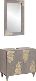 vidaXL Set dulap baie Pe perete cu ușă 2 pcs Gri Lemn de mango solid