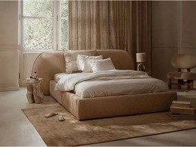 Pat matrimonial gri deschis tapițat cu spațiu de depozitare cu somieră 160x200 cm Ovalo – Micadoni