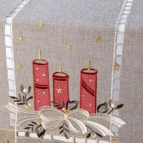 decoDoma Traversă de masă cu broderie TREI LUMÂNĂRI 40 x 110 cm