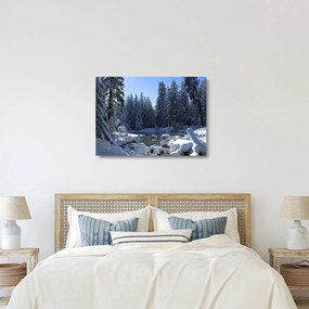 Tablou pe sticlă pădurii înzăpezite (70x50 cm)