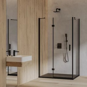Cabina de dus dreptunghiulara cu usa cu balamale Omnires Manhattan negru mat transparent 80x100 cm