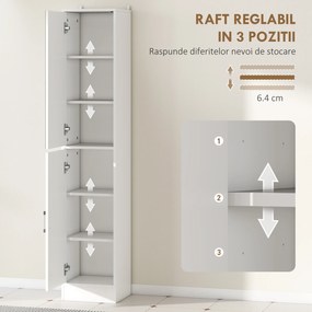 kleankin Dulăpior Coloană de Baie din Lemn cu 5 Rafturi și Ușă cu Oglindă, 32x28x162 cm, Alb | Aosom Romania