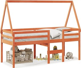 vidaXL Pat înalt cu acoperiș, maro ceruit, 80x200 cm, lemn masiv pin