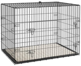 PawHut Cușcă cușcă de transport pliabilă pentru câini cu mânerie, tavă detașabilă, pernă inclusă 91 x 62 x 68 cm negru | Aosom Romania