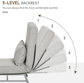 Fotoliu-pat single cu spatar rabatabil pe 5 niveluri si perna suplimentara, din Tesatura si Metal, 73x60x81cm, Gri HOMCOM | Aosom RO