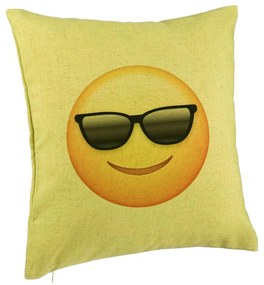 Perna Decorativa, Model Emoji Fata cu Ochelari, 40x40 cm, Verde, Husa Detasabila, Burduf