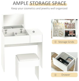 HOMCOM Set Mobilier pentru Toaletă cu Oglindă, Taburet și Sertar, Design Elegant, Masa Consola Alb | Aosom Romania