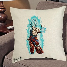 Perna Personalizata Dragon Ball Goku Ultra Instinct Blue, 40x40 cm, Ecru, Husa Detasabila, Perna Inclusa, BEKZ®