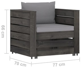 Set mobilier de gradina cu perne, 7 piese, gri, lemn tratat Gri, 7