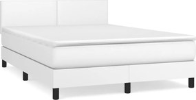 vidaXL Pat box spring cu saltea, alb, 140x190 cm, piele ecologică
