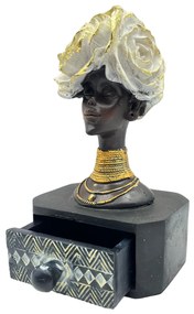 Bust decorativ, Anali, Cu sertar, Negru  Auriu, 10x18cm