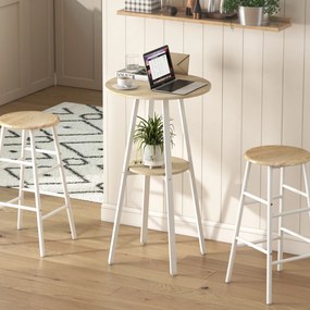 HOMCOM Masă Înaltă Rotundă cu Raft, Masă Modernă pentru Bucătărie sau Dining, PAL, Metal, Lemn Natural și Alb | Aosom Romania
