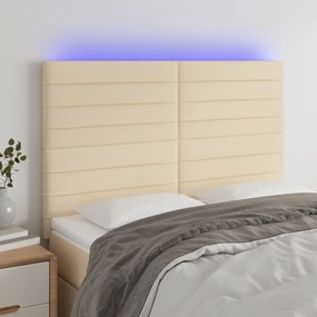 vidaXL Tăblie de pat cu LED, crem, 144x5x118/128 cm, textil