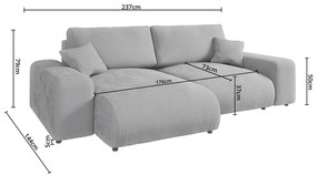 Colțar gri deschis cu tapițerie din catifea reiată (cu colț variabil) Justin – Ropez