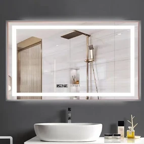 Oglinda Led Si Ceas, Dezaburire, EsnJ28, Rama Rose Gold,100x65 cm