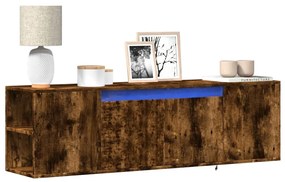 vidaXL Comodă TV perete cu lumini LED, stejar fumuriu, 135x31x39,5 cm
