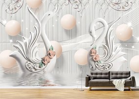 Tapet Premium Canvas - Lebede portelan in apa