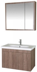 Set Mobilier Baie Bryce, Include Baza Lavoar, Lavoar și Corp cu Oglinda, 80 cm, Nuc