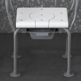 HOMCOM Scaun Baie cu Spătar și Brațe, Toaletă cu Înălțime Reglabilă, Scaun Toaletă cu Plăcuță de Picior, 53,5x46x70-82,5 cm, Alb | Aosom Romania