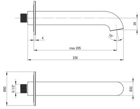 Pipa pentru baterie de cada, crom, Deante Silia Crom