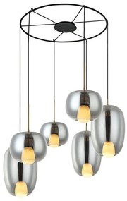 Lustra cu 6 Pendule, Sticla, Fumuriu, 6XG9 Pendant