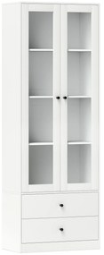 HOMCOM Mobilier de depozitare modern cu dulap cu uși din sticlă, rafturi reglabile și 2 sertare, 59 x 30 x 164 cm, alb | Aosom Romania