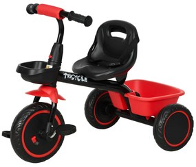 AIYAPLAY Tricicletă pentru copii evolutivă cu scaun reglabil, pedale, 2 coșuri, centură pentru copii de 2 până la 5 ani roșu și negru | Aosom Romania