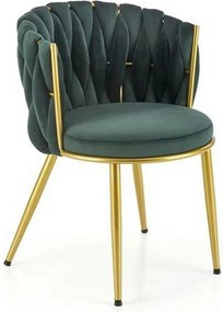 Scaun de dining K517, verde inchis/auriu, stofa catifelata/metal, 57x6