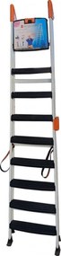 Scara dubla pliabila din aluminiu emailat HouseXL® Harbinger, Plianta, Maxim 155 kg, Trepte si platforma acoperite cu plastic anti-aderent, Picioare