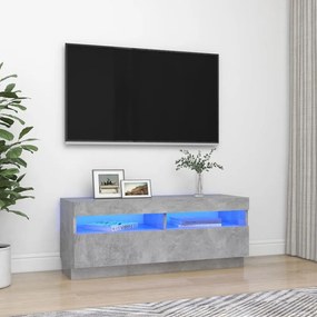 Comoda TV cu lumini LED, gri beton, 100x35x40 cm