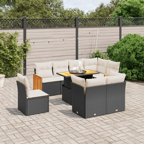 vidaXL Set mobilier de grădină cu perne, 9 piese, negru, poliratan