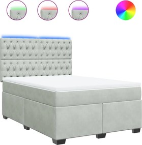 vidaXL Pat box spring cu saltea, gri deschis, 140x190 cm, catifea