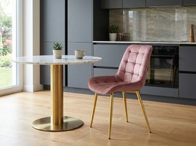 OFERTA Scaun de catifea roz inchis BERA cu picioare aurii II. calitate