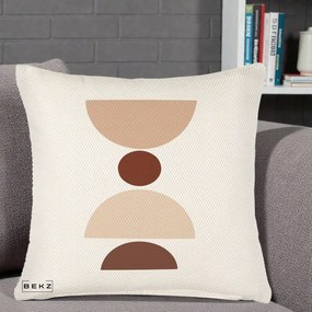Perna Decorativa Geometric Boho Cerc si Boluri, 40x40 cm, Crem Reliefat, Husa Detasabila, Perna Inclusa, BEKZ®