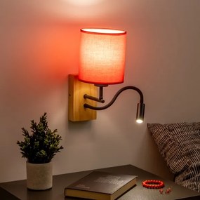 Lampă LED de perete Brilagi NUBILA WOOD 1xE27/25W/230V + LED/3W stejar/roșu