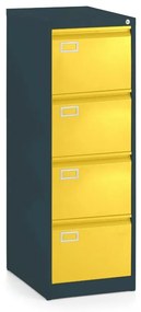 Dosar metalic A4 - 4 sertare, 45,5 x 62 x 132 cm, încuietoare cilindru, galben - ral 1023