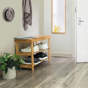 Bancă de bambus cu spațiu pentru pantofi SANDY, 70x28x45cm, lemn natural SongmicsHome