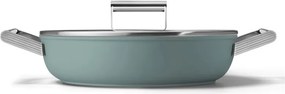 Oală puțin adâncă cu capac Smeg DPF2812EGM, 28 cm, 4,3 l, acoperire ceramică antiaderentă, potrivită pentru cuptor până la 250 °C, fără PFAS, compatibilă cu plitele cu inducție, verde smarald