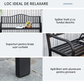 Bancă de Grădină Outsunny din Metal cu Măsuță Centrală Retractabilă, Bancă Loveseat pentru Terasă cu Șezut și Spătar cu Șipci, pentru 2–3 Persoane, Neagră | Aosom Romania